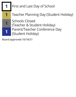 District School Academic Calendar Legend for Coosa Middle School