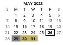 District School Academic Calendar for May Valley Elementary School for May 2023