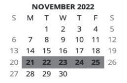 District School Academic Calendar for Garden Lakes Elementary School for November 2022