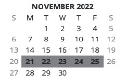 District School Academic Calendar for W D Osborne Elementary School for November 2022