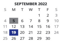 District School Academic Calendar for May Valley Elementary School for September 2022