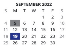 District School Academic Calendar for James A Duff Elementary School for September 2022