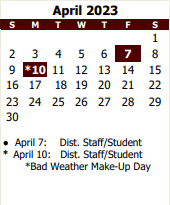 District School Academic Calendar for A E P for April 2023