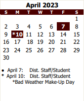 District School Academic Calendar for Johnson Elementary for April 2023