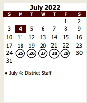 District School Academic Calendar for High School #2 for July 2022
