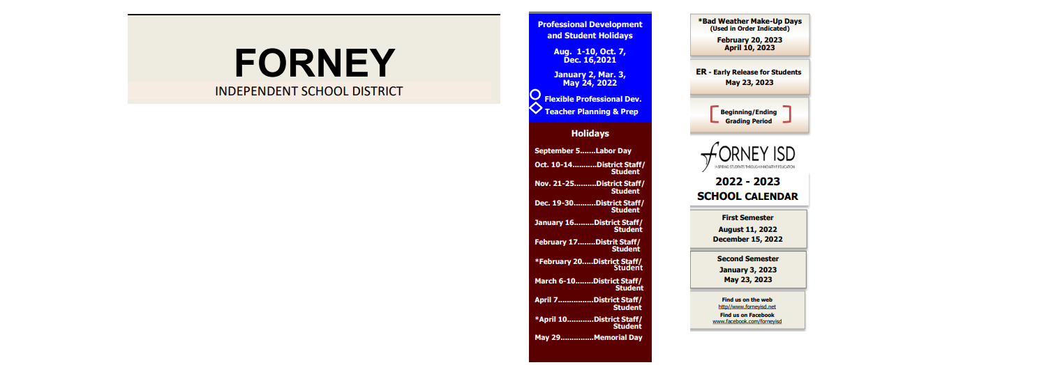 District School Academic Calendar Key for Crosby Elementary