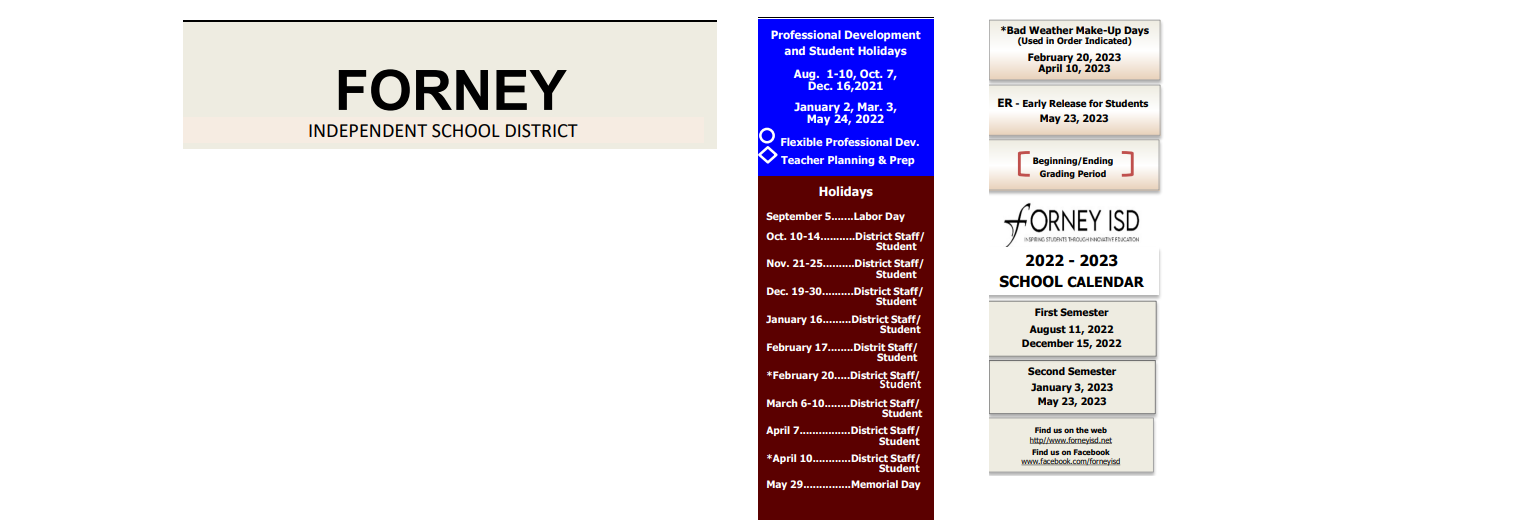 District School Academic Calendar Key for Forney Middle School