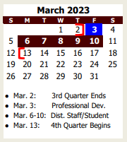 District School Academic Calendar for L E Claybon Elementary for March 2023