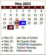 District School Academic Calendar for New El #9 for May 2023