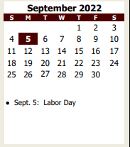District School Academic Calendar for High School #2 for September 2022