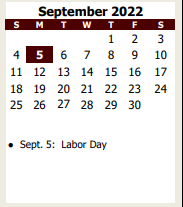 District School Academic Calendar for L E Claybon Elementary for September 2022