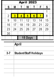 District School Academic Calendar for Piney Grove Elementary for April 2023