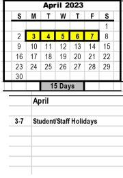 District School Academic Calendar for Jefferson Elementary for April 2023