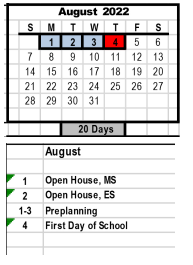 District School Academic Calendar for Easton Elementary for August 2022