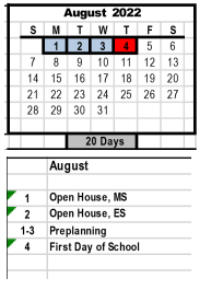 District School Academic Calendar for Mineral Springs Elementary for August 2022