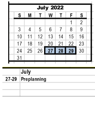 District School Academic Calendar for Career Center for July 2022