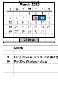 District School Academic Calendar for Mineral Springs Elementary for March 2023