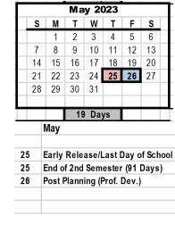 District School Academic Calendar for Middle Fork Elementary for May 2023
