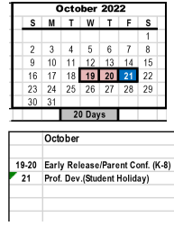 District School Academic Calendar for Ashley Elementary for October 2022