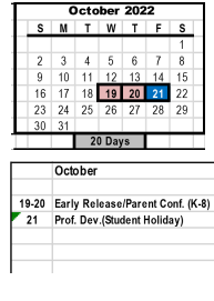 District School Academic Calendar for Griffith Elementary for October 2022