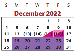 District School Academic Calendar for Walker Station Elementary for December 2022