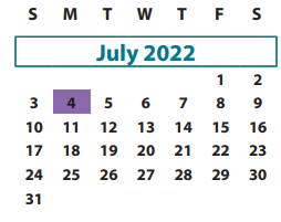 District School Academic Calendar for Billy Baines Middle School for July 2022