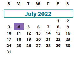 District School Academic Calendar for Pecan Grove Elementary for July 2022