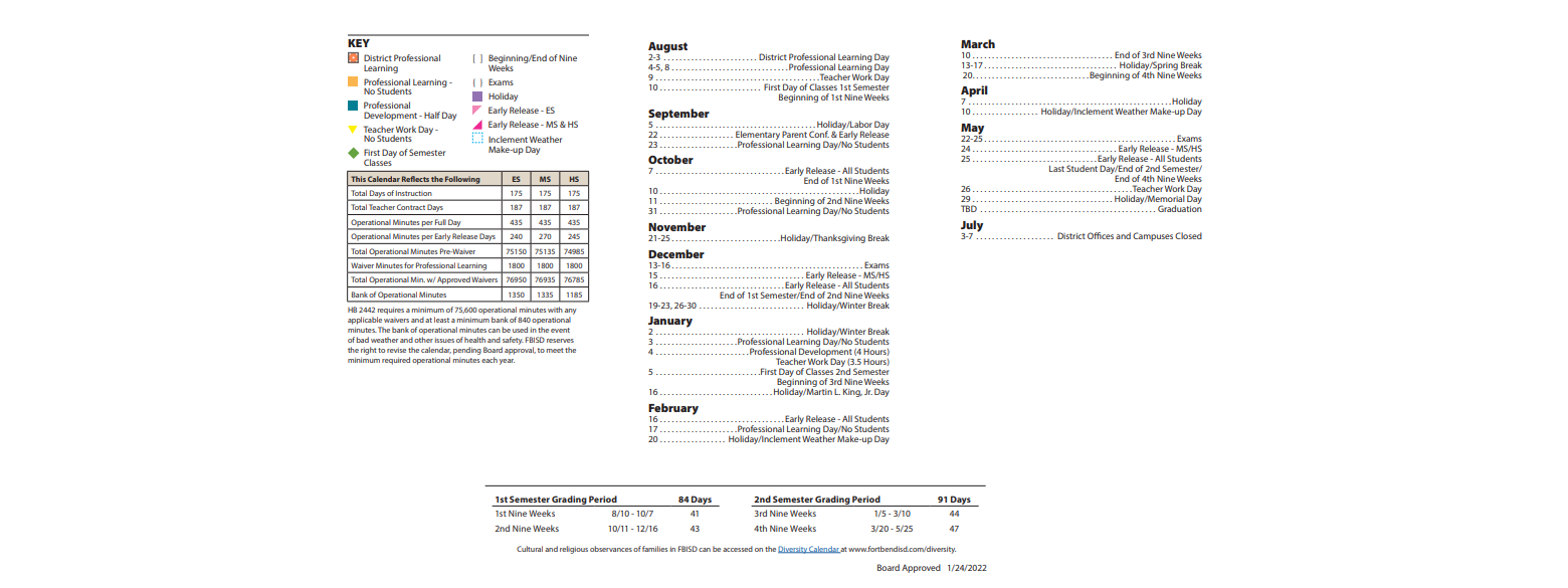 District School Academic Calendar Key for Meadows Elementary