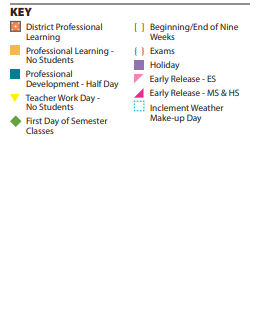 District School Academic Calendar Legend for Billy Baines Middle School