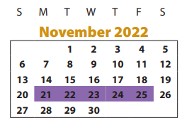District School Academic Calendar for Scanlan Oaks Elementary for November 2022
