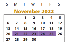 District School Academic Calendar for Mission West Elementary for November 2022