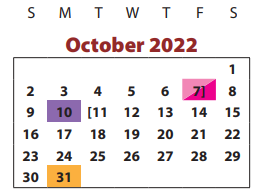 District School Academic Calendar for Dulles Elementary for October 2022