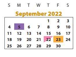 District School Academic Calendar for Schiff Elementary for September 2022