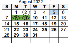 District School Academic Calendar for Willard Shambaugh Elem Sch for August 2022