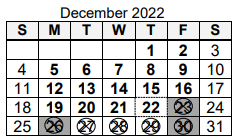 District School Academic Calendar for Bloomingdale Elementary Sch for December 2022