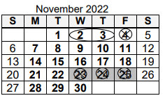 District School Academic Calendar for South Side High School for November 2022