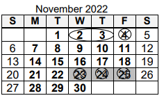 District School Academic Calendar for Jeff H Towles Intermediate School for November 2022