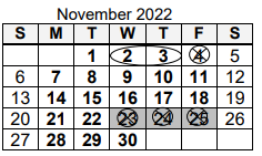 District School Academic Calendar for Northwood Middle School for November 2022