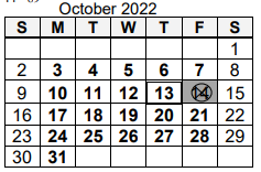 District School Academic Calendar for South Side High School for October 2022