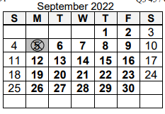 District School Academic Calendar for Special Education Center for September 2022