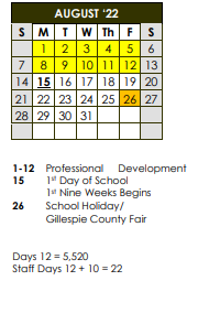 District School Academic Calendar for Alter Sch for August 2022