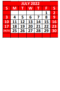 District School Academic Calendar for Fredericksburg Middle for July 2022