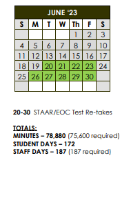 District School Academic Calendar for Stonewall El for June 2023