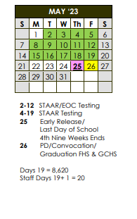 District School Academic Calendar for Fredericksburg Middle for May 2023