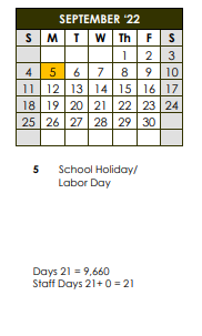 District School Academic Calendar for Alter Sch for September 2022