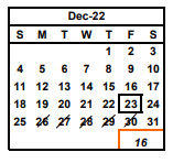 District School Academic Calendar for Vista Alternative for December 2022