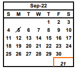 District School Academic Calendar for Weibel (fred E.) Elementary for September 2022