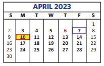 District School Academic Calendar for Lubbock Co J J A E P for April 2023