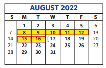 District School Academic Calendar for Lubbock Co J J A E P for August 2022