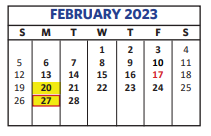 District School Academic Calendar for Lubbock Co J J A E P for February 2023